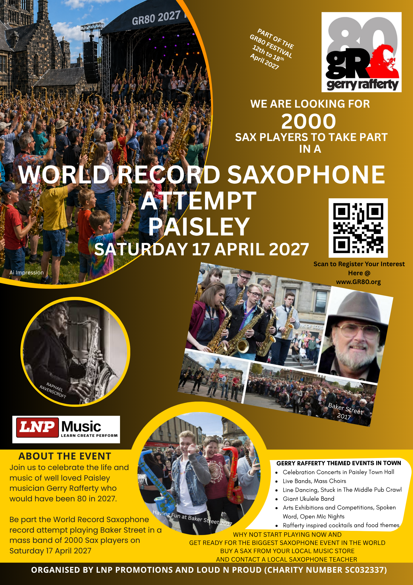 World Record Saxophone Celebration to Honour Gerry Rafferty